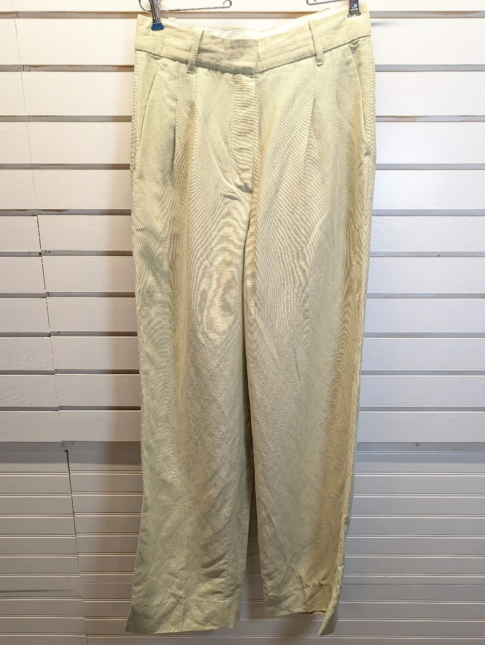 Aritzia Wilfred Effortless Linen Blend High Rise Pleated Pants Women 8 Sage NWOT